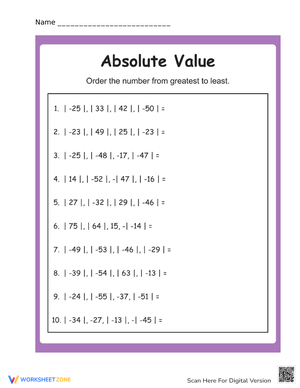 Absolute Value Math Practice