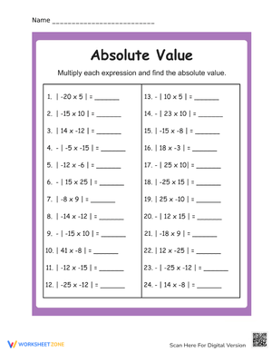 Reinforce Math Skills with Absolute Value Worksheet