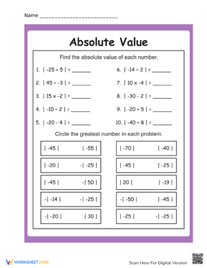 Absolute Value Practice: Math Skills