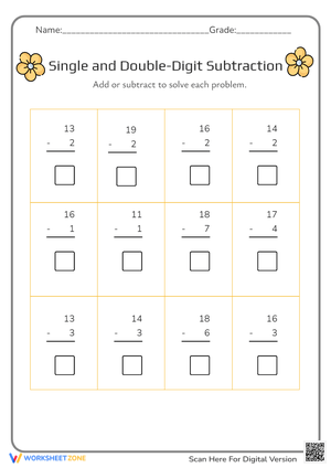 Single And Double-Digit Subtraction