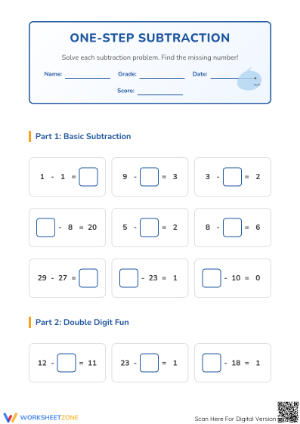 Grade 3 One-Step Subtraction — Essential Printable Worksheet