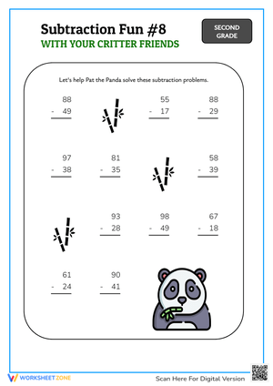 Panda-Themed Subtraction Worksheet