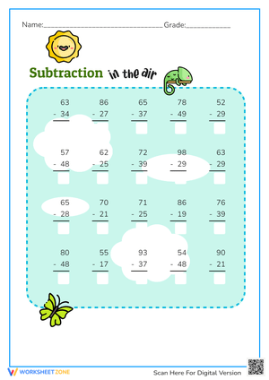 Subtraction in the Air Math Worksheet