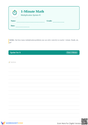 Essential 1-Minute Multiplication Worksheet | Grade 3 Math