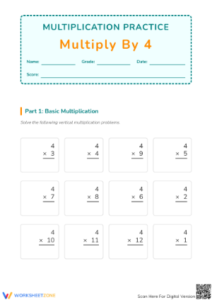 Multiply By 4 Worksheet — Printable Grade 3 Math Practice