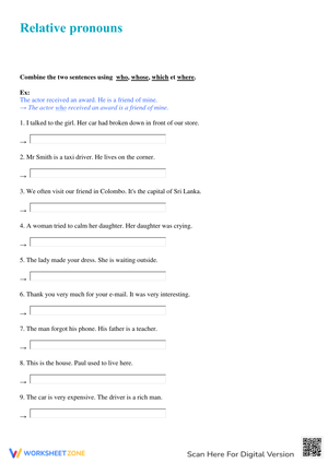 Relative Pronouns Exercises Worksheet