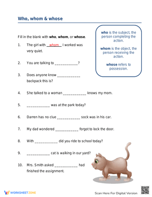 Who, Whom, or Whose: Grammar Practice