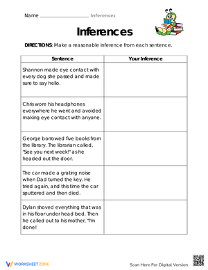 Crafting Informed Inferences Worksheet for Comprehension