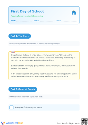 First Day of School: An Emotional Literacy Worksheet