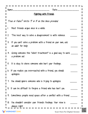 Fighting With Friends: A True or False Worksheet