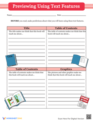 Previewing Using Text Features Worksheet