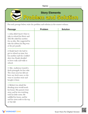 Story Elements: Problem and Solution Worksheet