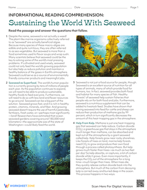 Sustaining the World with Seaweed Worksheet