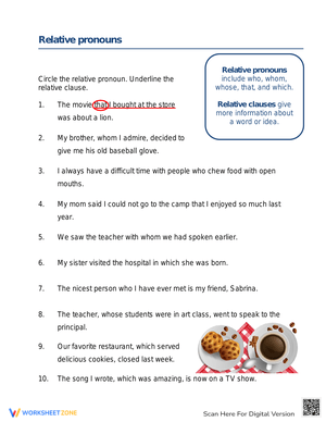 Identifying Relative Pronouns Worksheet