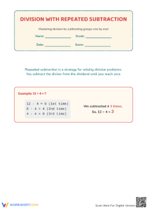 Printable Repeated Subtraction Division Activity | Grade 3-4