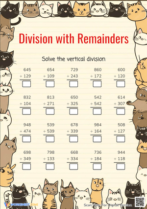 Division With Remainders Vertical Math Worksheet