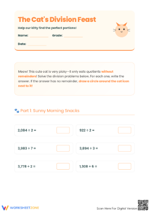 Essential Grade 4-5 Division: The Cat's Feast Worksheet
