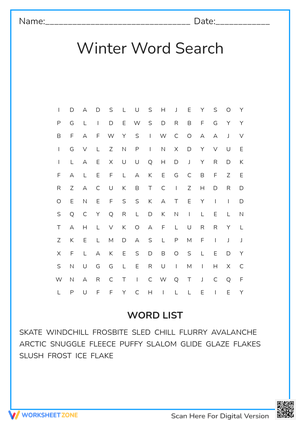 Winter Word Search Worksheet