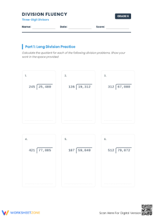 Printable Three-Digit Division Practice | Grade 6 Math
