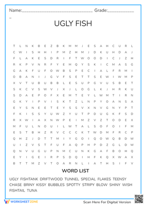 Ocean Life Word Search - Ugly Fish