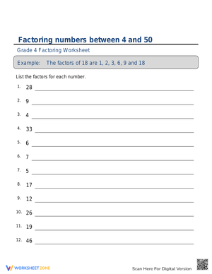 Factoring Numbers Practice Worksheet