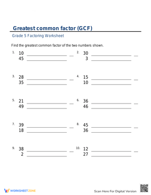 Greatest Common Factor Practice Sheet