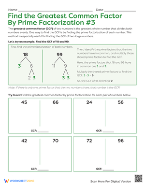 Greatest Common Factor by Prime Factorization