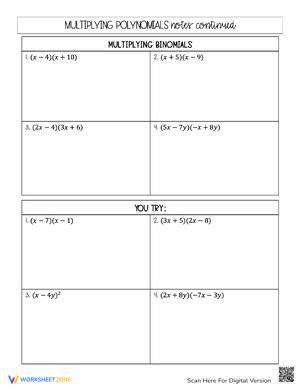 Grade 7 Multiplying Polynomials Worksheets 2024