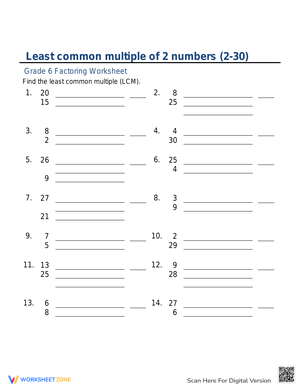 LCM of 2 Numbers Part 5 Worksheet