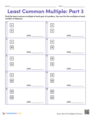 Least Common Multiple Part 3 Worksheet