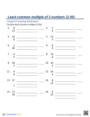 Least Common Multiple of 2 Numbers Practice