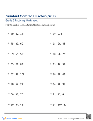 GCF of Three Numbers Practice