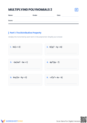 Essential Multiplying Polynomials Worksheet | Grade 8 Math