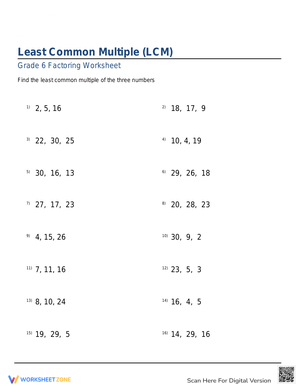 Least Common Multiple (LCM) Practice Sheet