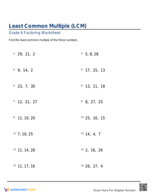Practice Least Common Multiple with this Worksheet