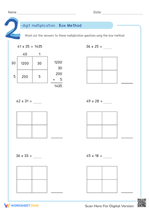 2-Digit Multiplication Using Box Method Practice