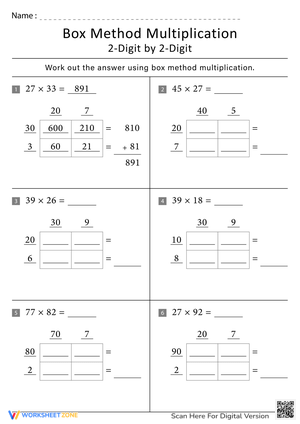 Box Method Multiplication Practice