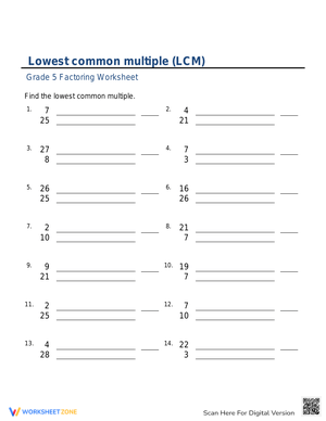 Worksheet on Practicing Lowest Common Multiple