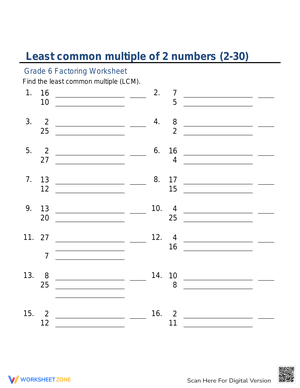 Practice Least Common Multiple of Two Numbers