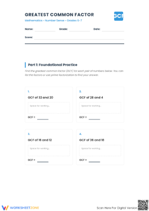 Essential GCF Practice: Greatest Common Factor — Grade 6