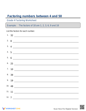 Worksheet: Factoring Numbers Practice