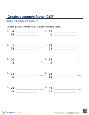 Find the Greatest Common Factor with This Worksheet