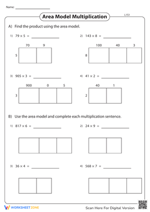 Multiplication Using Box Method Practice Sheet