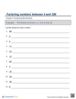 Factor Numbers Between 4 and 100: Practice