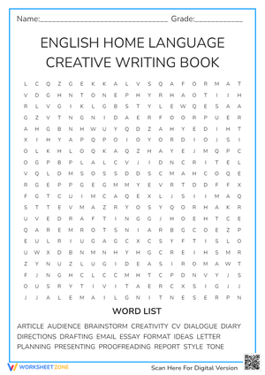 Creative Writing Vocabulary Word Search Worksheet