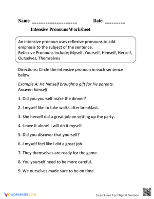 Circling and Writing Intensive Pronouns Worksheet