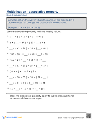 Associative Property Practice Worksheet