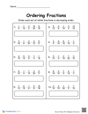 Practice Ordering Fractions for Math Skills