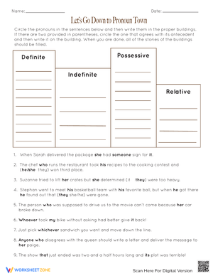 Pronoun Town: Identifying Pronouns Worksheet