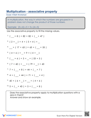 Practice with Associative Property Worksheet